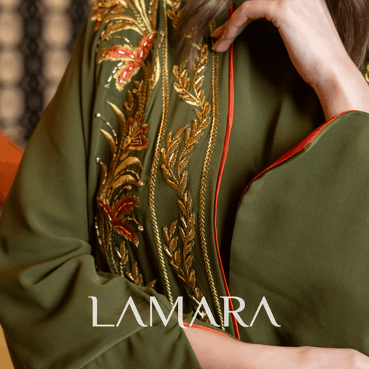 Abaya 3 Pièces Vert Orange