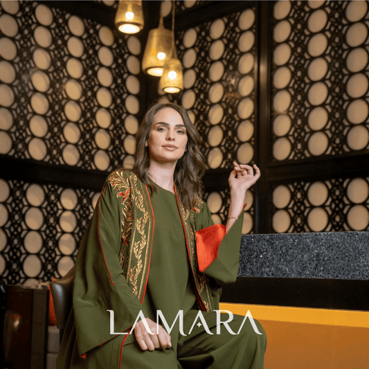 Abaya 3 Pièces Vert Orange